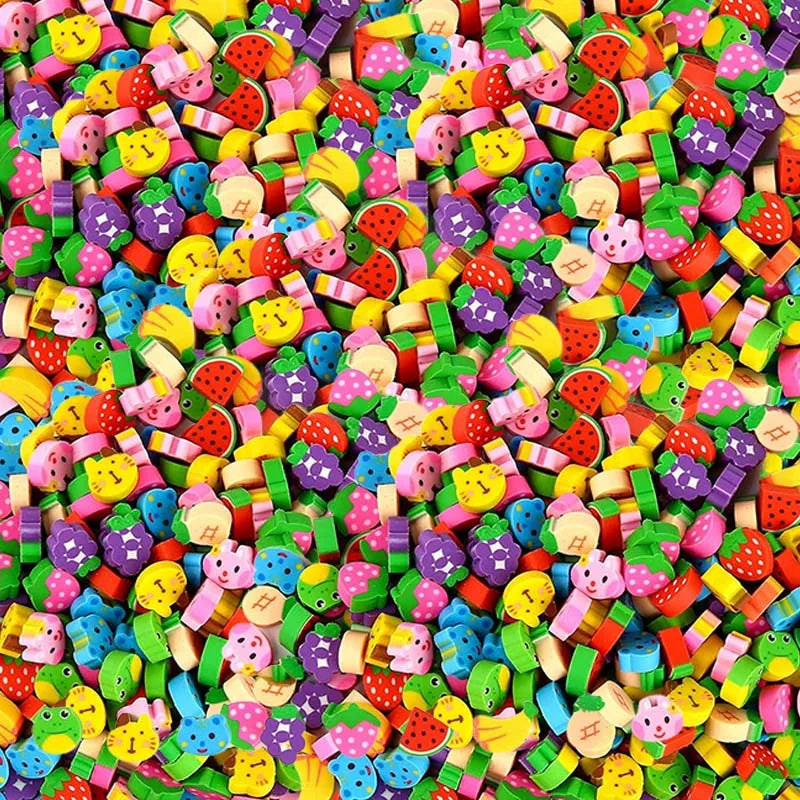 Assorted Random Mini Erasers 20~200PCS – Cute Novelty Rubber Collectibles for Office Desk Party Favors & Stationery Bulk Lot TMZ