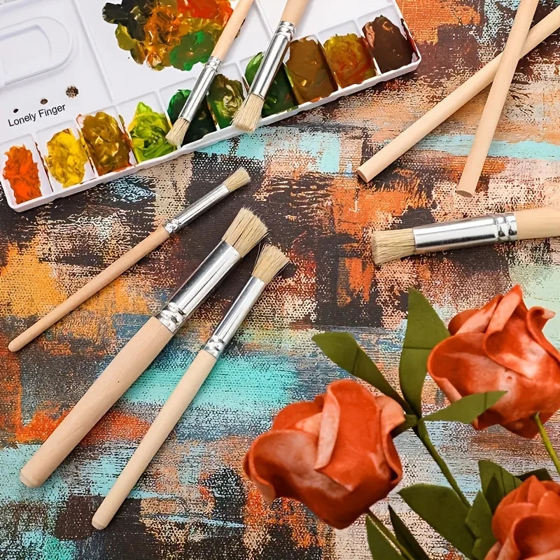 3/6/12/18pcs Stencil Paint Brushes Set Bristle Hair Wooden Handle Perfect for DIY Crafts Watercolor, Oil, and Acrylic Painting