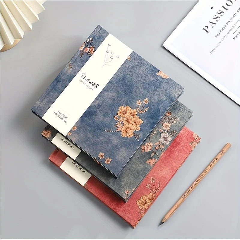 160 Pages 7*7 Inch Sketchbook Art Retro Silk Notebook Office/School/Art Supplies Blank Inner Page