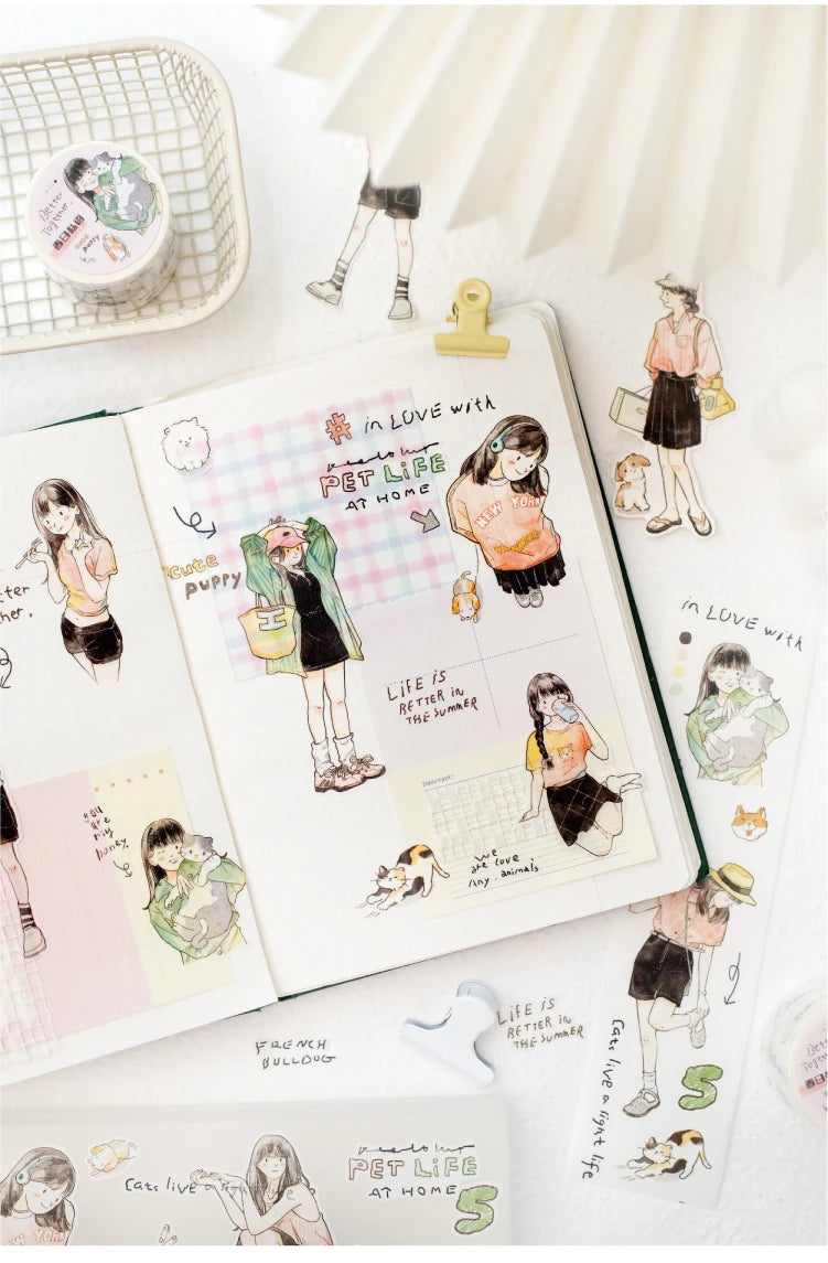 Journal Go 4.5x200cm Four Seasons Girl Tape DIY Scrapbooking Decor Photo Album Collage Junk Journal Planner Aesthetic Stickers