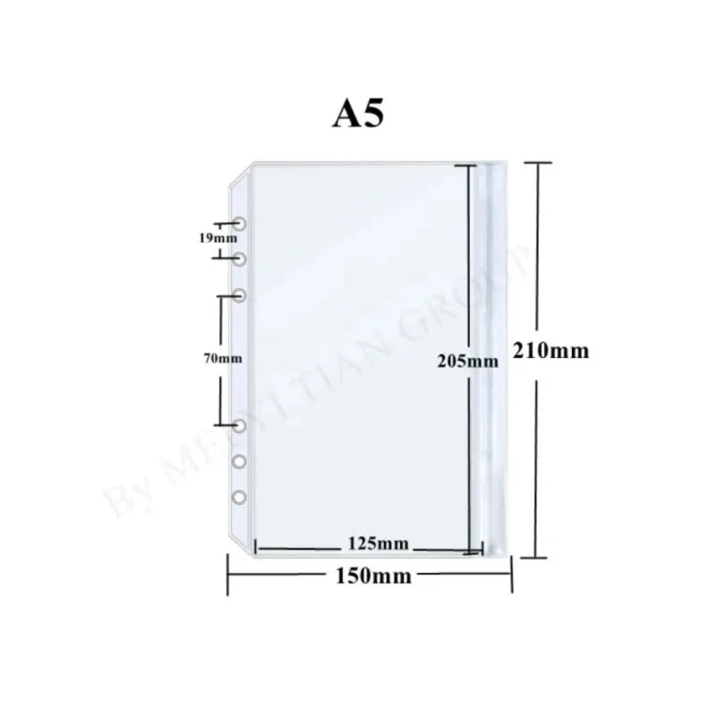 Clear PVC Loose Leaf Pouch Compatible with A5 A6 A7 Ring Binders Flat Pull Design for Easy Access Durable Plastic Material