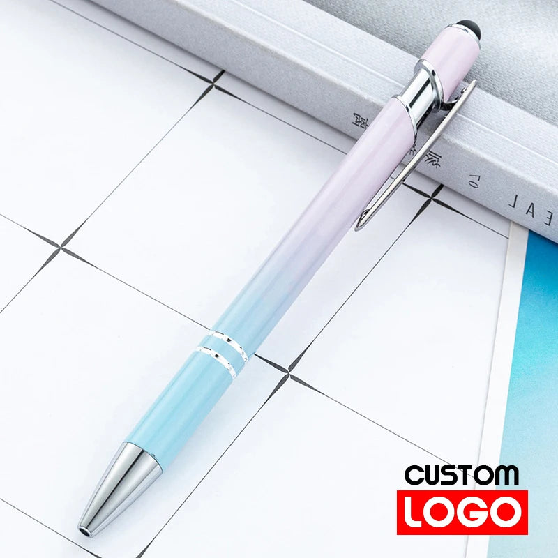 10-200Pcs Gradient Metal Ballpoint Pens Custom Logo Touch Screen Pen Office School Advertising Pen Name Text Laser Engraving