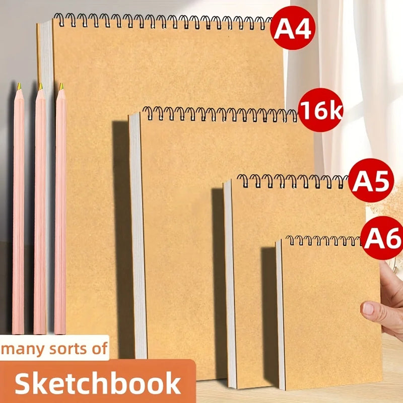 A4/16K/A5/A6 Two Sketchbooks + Two Colored Pencils, Top Spiral Binding, 30 Sheets Each, Perfect for Drawing Kits, Writing Artist
