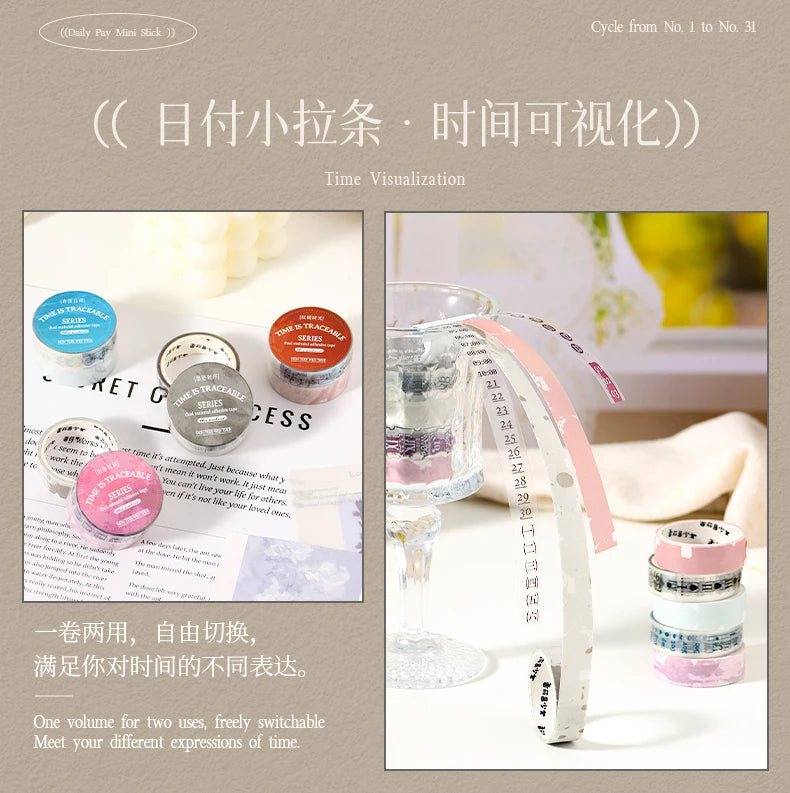 Journal GO 1.2x200cm Time Can Be Traced Tape Weekly Date Plan Tape Timeline Masking Tapes Planning Tape Scrapbooking Sticker