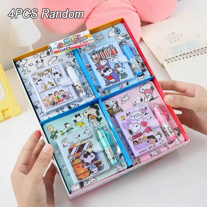 Anime Snoopy Mini Diary Notebook Set with Ballpoint Pen Kawaii Student School Stationery Office School Supplies Holiday Gifts