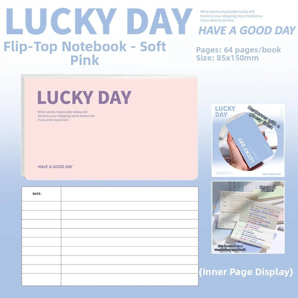 64 Pages Mini Notebook Hard Cover Horizontal Diary Book Flip Up Pocket Notebook