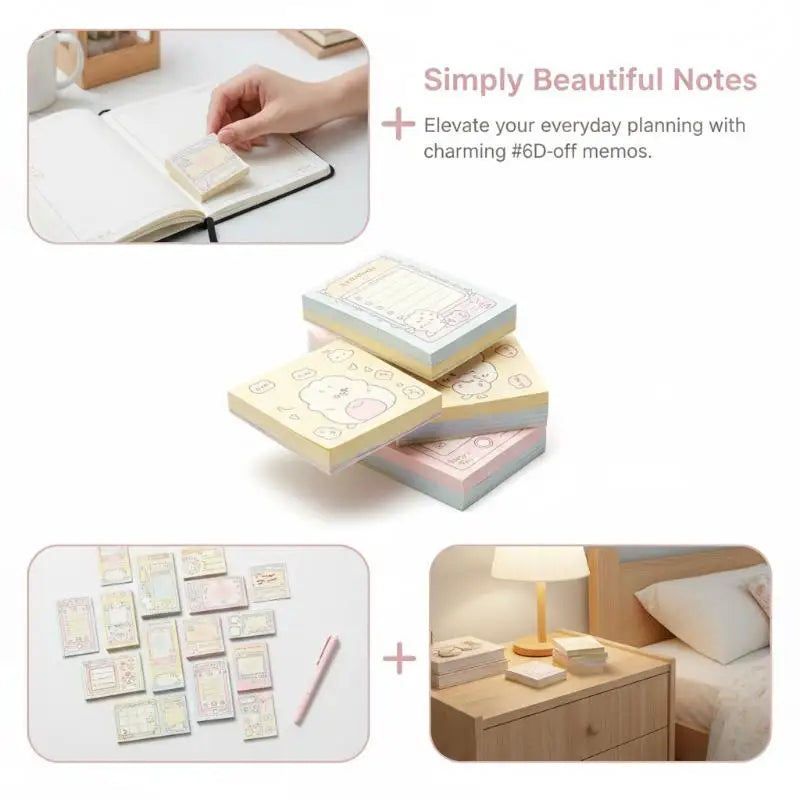 Memo Pad Notebook 100 Sheets Non Adhesive Cute Handwritten Notes for Meeting School Exam Preparation