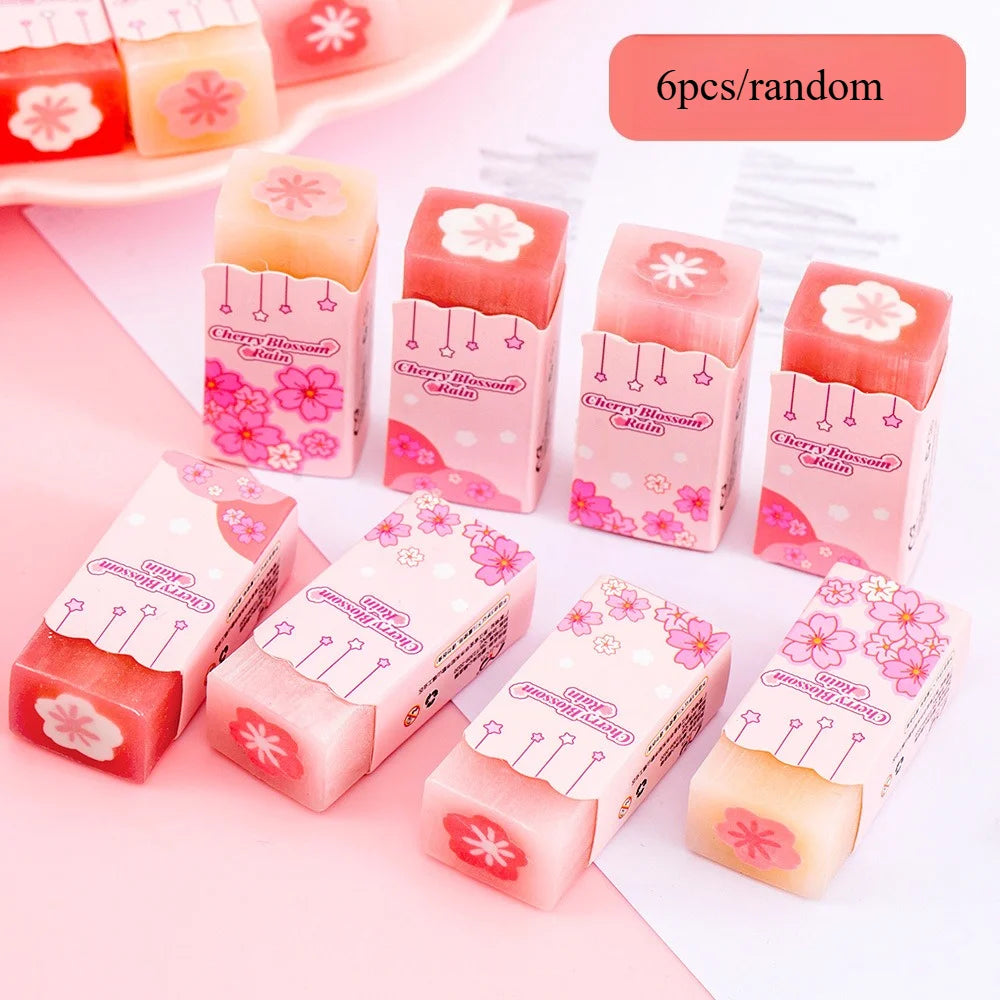 Pink Girly Cherry Blossom Erasers, Creative Low-Debris No-Residue Sandwich Erasers, Elementary Student Stationery Gift Erasers