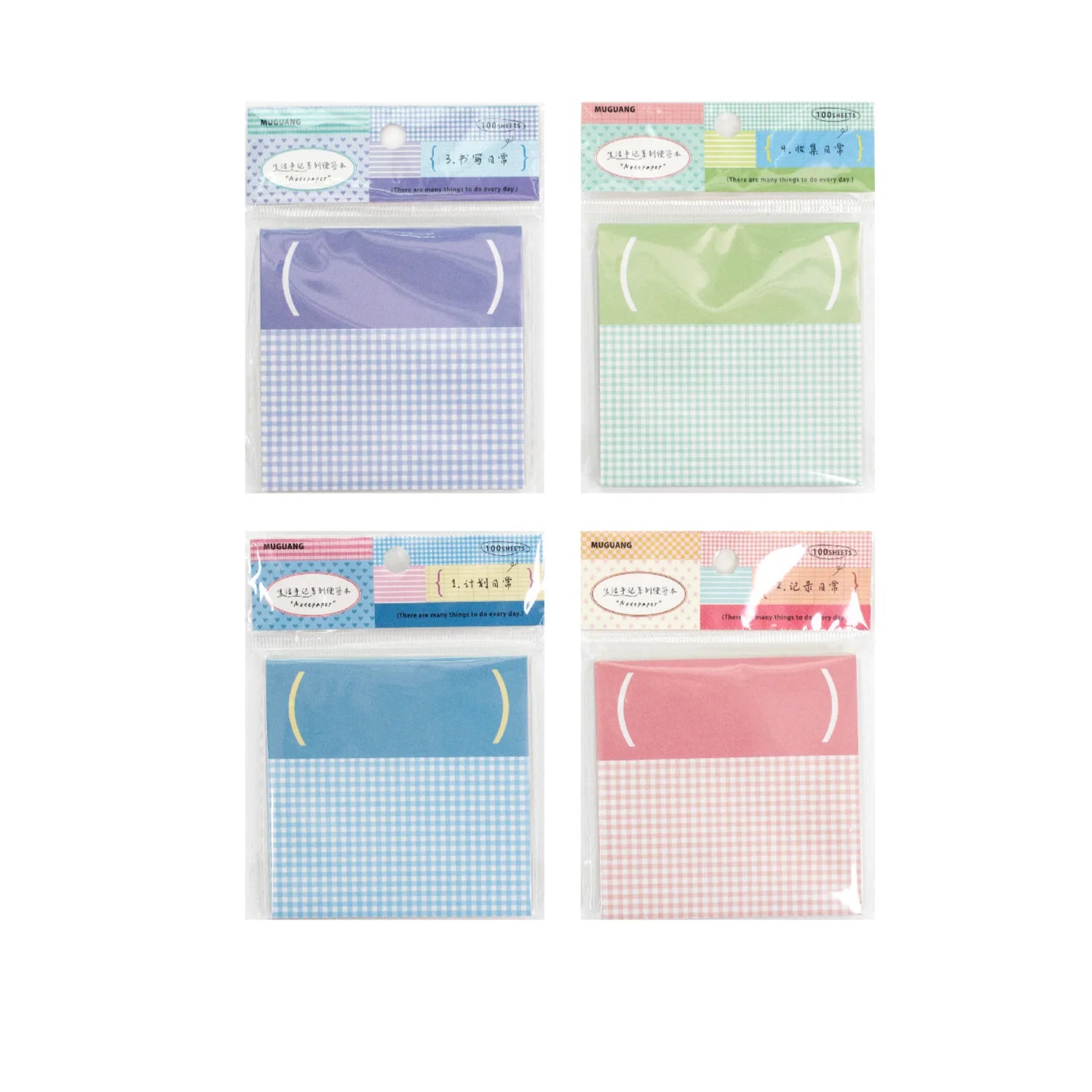 100 Sheets Grid White Kraft Paper Notepad, Pastel Plaid Memo Notes, Self‑adhesive Sticky Notes for Journal Planner School Office