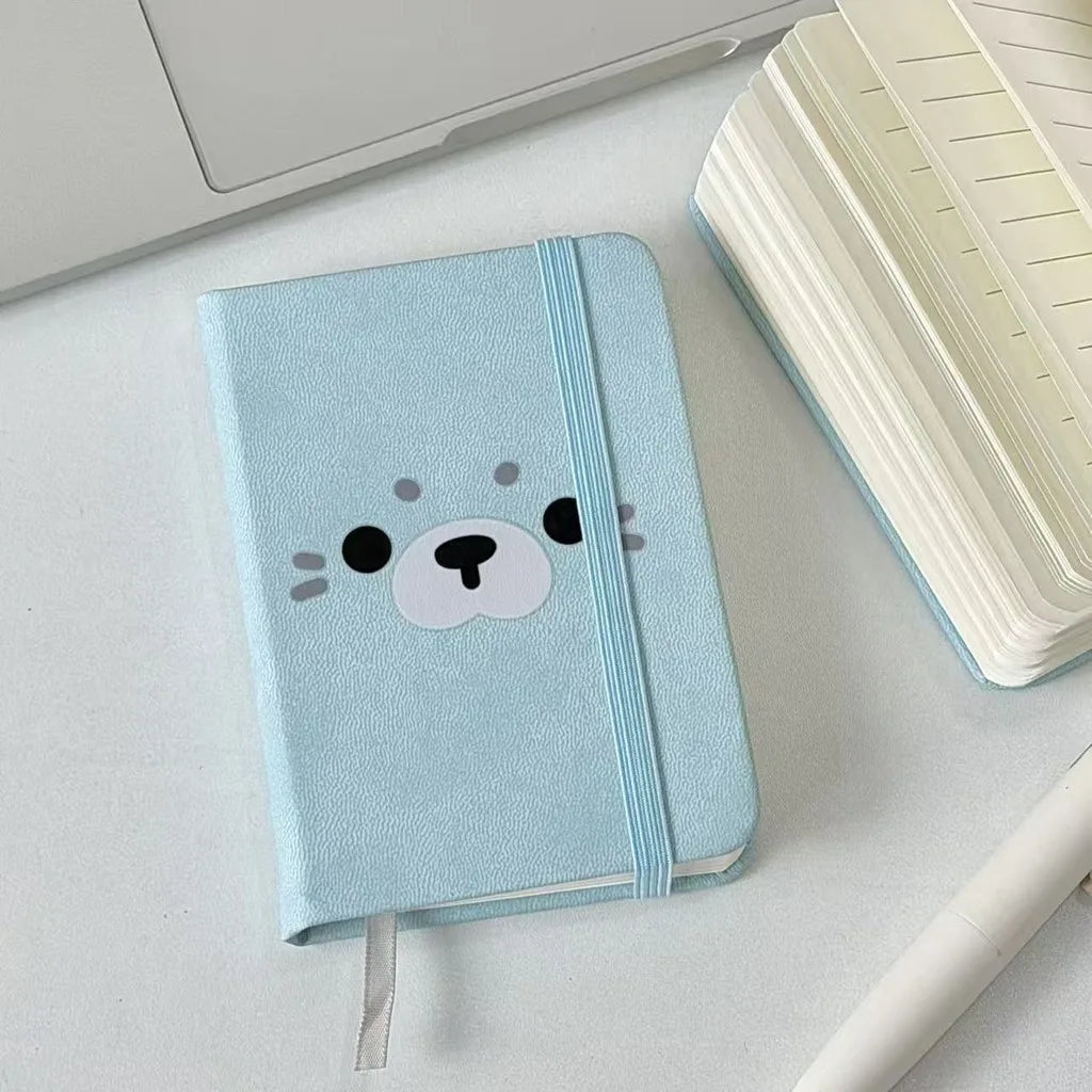 New Cartoon Seals Kawaii Notebook Soft School Supplies Blue Cute Animal Diary Book Leather Daily Planner Ribbon Kids Stationery