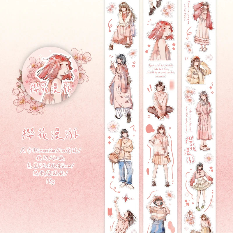 Journal Go 4.5x200cm Four Seasons Girl Tape DIY Scrapbooking Decor Photo Album Collage Junk Journal Planner Aesthetic Stickers