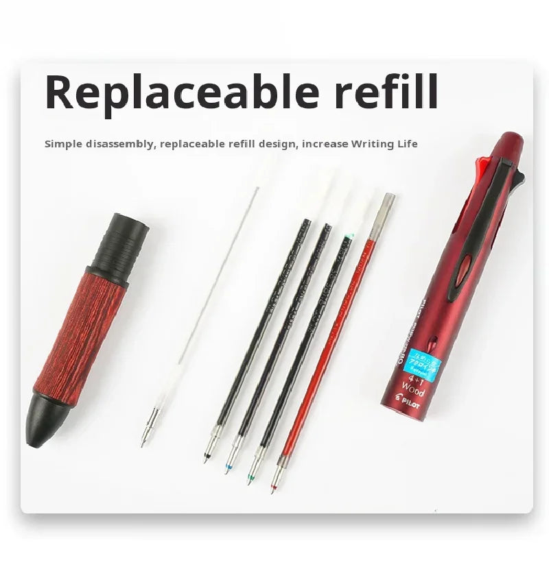 Pilot 4+1 Multifunctional Wooden Pen Grip Four-Color 0.7 Ballpoint Pen And 0.5 Mechanical Pencil Set Japanese School Stationery