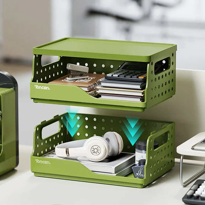 Stylish & Sturdy 3-Tier Desk Organizer with 2 Large + 2 Small Compartments – Stackable Office Storage Box