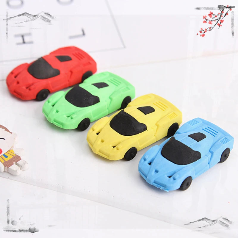 4 Pcs Cute and Creative Car Erasers for Children's Back To School Learning Supplies Kawaii Stationery