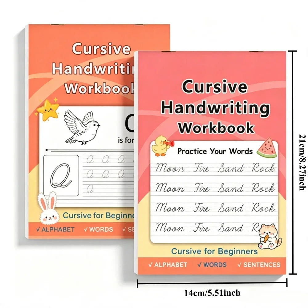 2 Books Cursive Calligraphy Handwriting Practice Copybook, The Content Includes Letters and Words, Sentence Practice Books