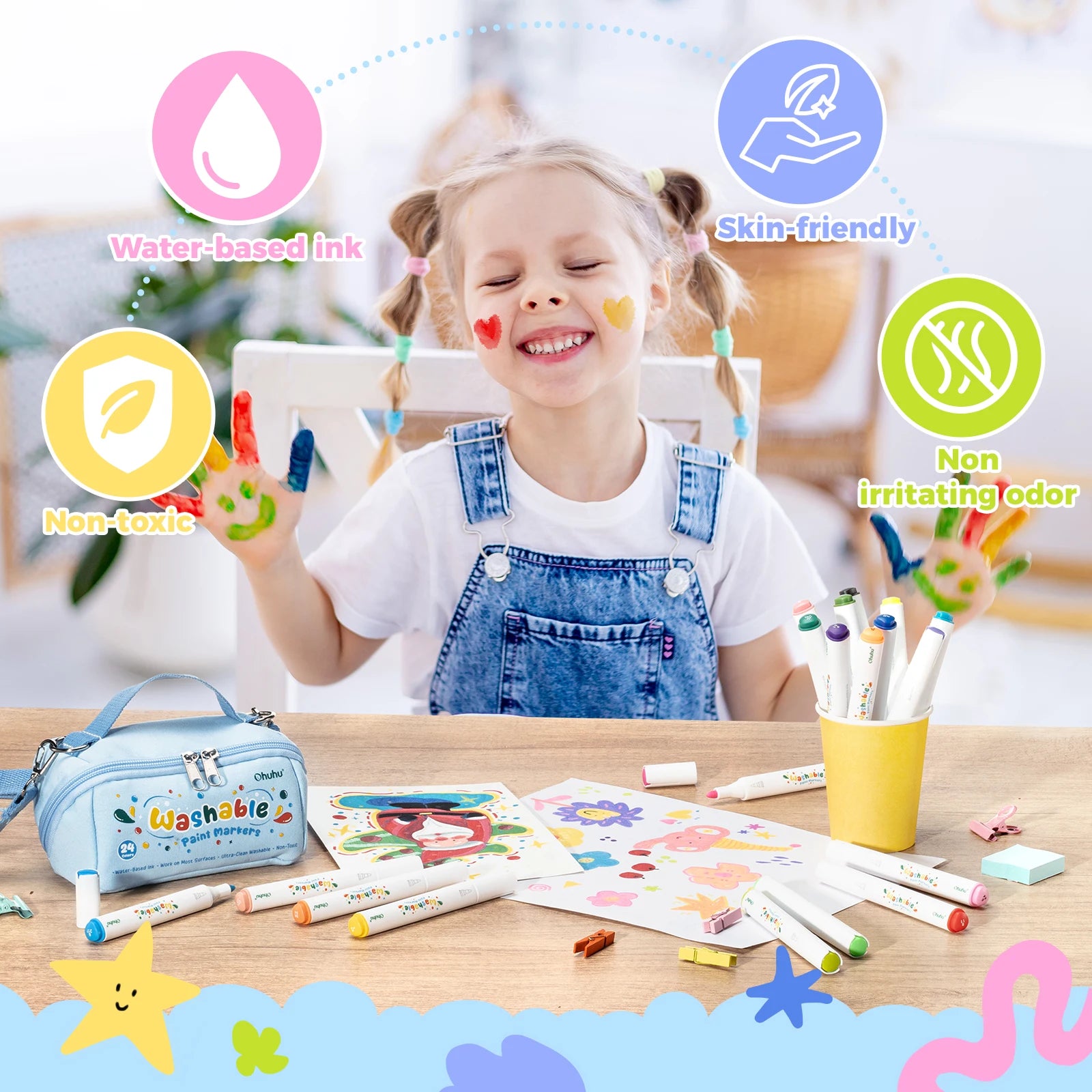 Ohuhu Acrylic Paint Markers Ultra-Washable Markers for Kids Bullet Tip Paint Pens Washable Art Markers Painting School Supplies