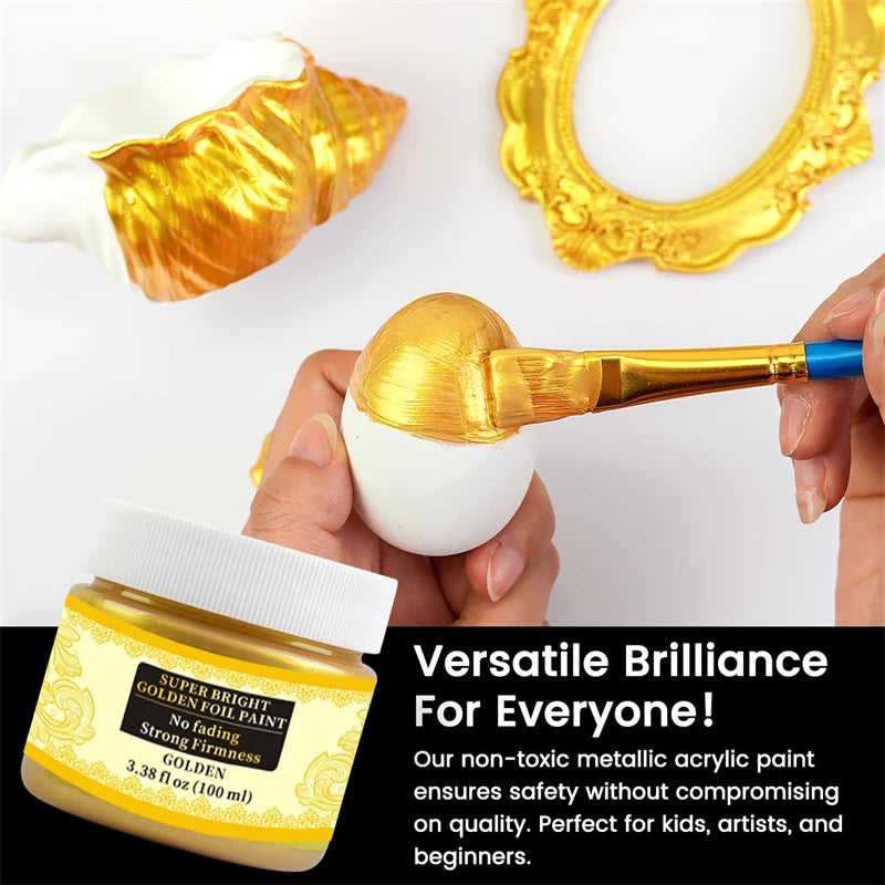 100ml Golden/Silver Metallic Acrylic Paint Non-Toxic Non-Fading For DIY Crafting Canvas Wood Fabric Ceramic Graffiti Pigments