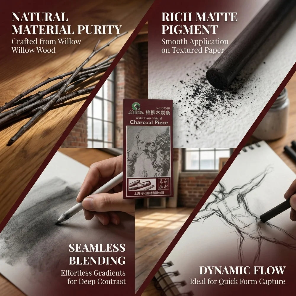Marie's 8Pcs Willow Charcoal Sticks Professional Sketch Drawing Charcoal Bars for Artists Hand Painting Art Supplies