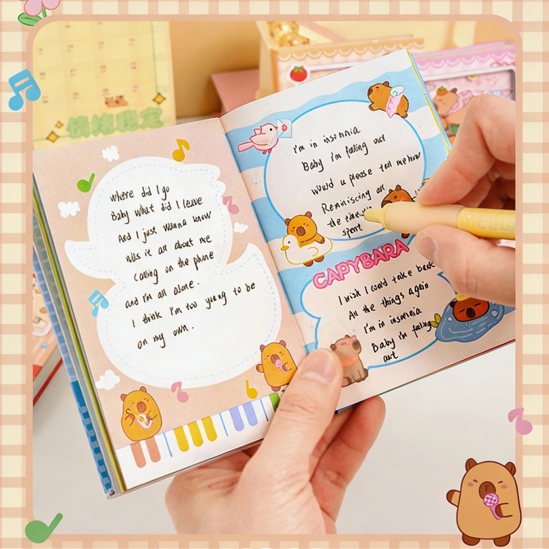 Cute Capybara School Notebook, Kawaii Cartoon Writing Journal with Interactive Gashapon Cover, Back to School Supplies for Kids