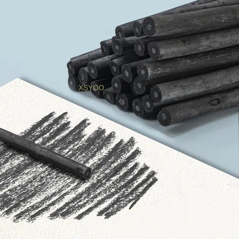 25Pcs Willow Charcoal Stick Design Sketch Black Fine Bar Carbon Stick φ4-5MM φ7-9MM For Extra Thick Painting Art Supplies