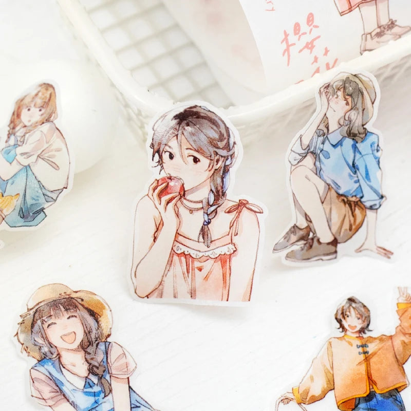 Journal Go 4.5x200cm Four Seasons Girl Tape DIY Scrapbooking Decor Photo Album Collage Junk Journal Planner Aesthetic Stickers