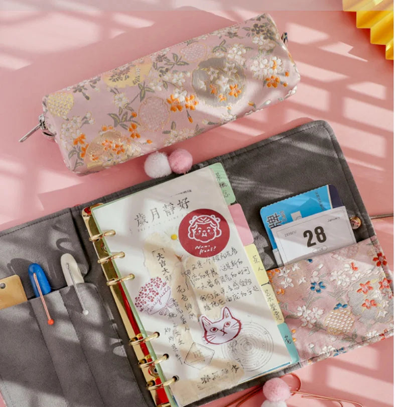 Beautiful Notebook for Girls Cloth Cover Retro Chinese Style Loose-leaf Diary Portable Scrapbook Binder Notepad Gift