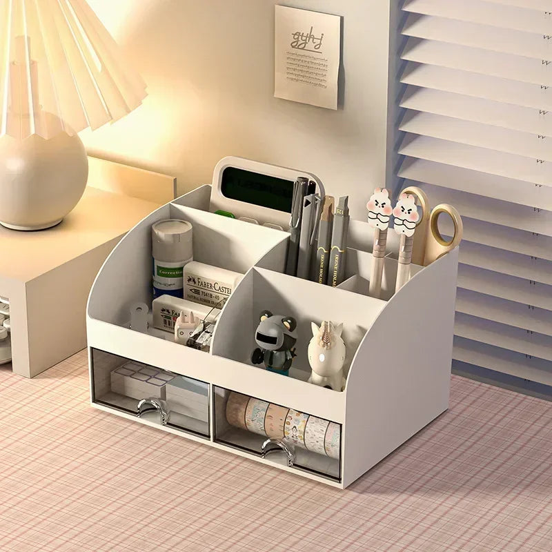 Desk Organizer with 2 Drawers, Plastic Cosmetic Storage, Desktop Organizer Set, Pencil Holder, Perfect for Storage WORLDKPI