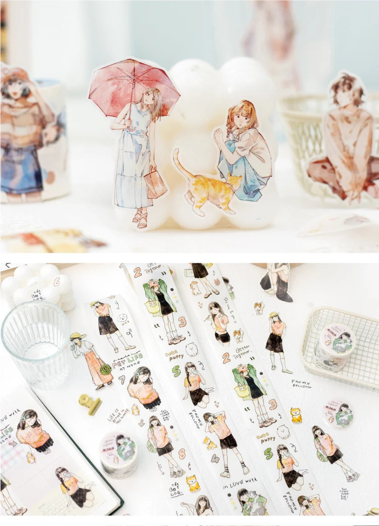 Journal Go 4.5x200cm Four Seasons Girl Tape DIY Scrapbooking Decor Photo Album Collage Junk Journal Planner Aesthetic Stickers