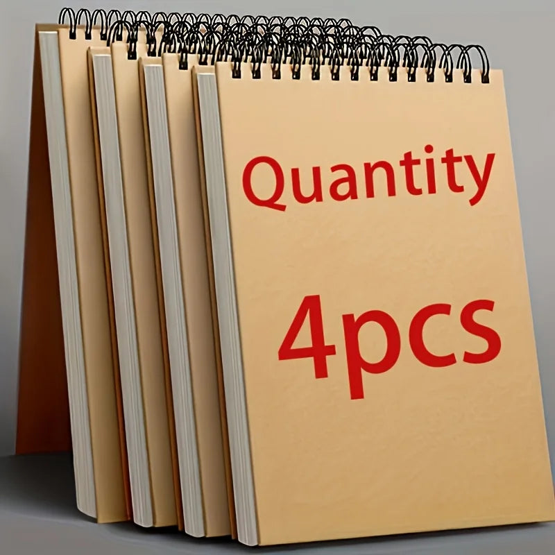 4 Pack A6 Spiral Sketch Books, 30 Sheets per Pad, Kraft Brown Cover, Blank Unlined Pages,Top Bound Sketch Pads fo