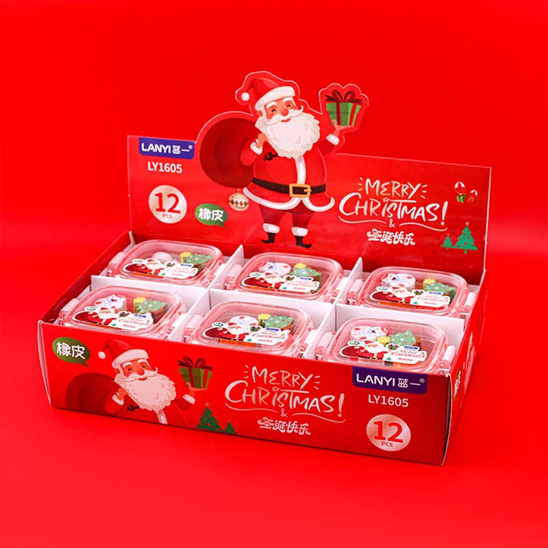 Christmas Erasers Gift Set Students Stationery School Supplies Cute Cartoon Erasers Gifts