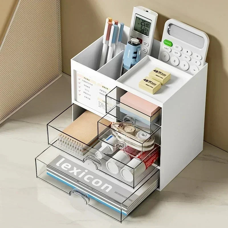 Desk Organizer with 2 Drawers, Plastic Cosmetic Storage, Desktop Organizer Set, Pencil Holder, Perfect for Storage WORLDKPI