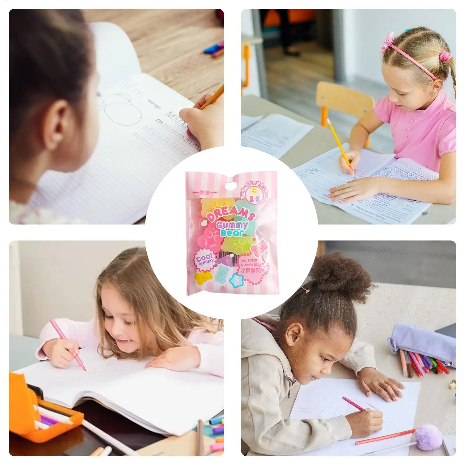 Animal Erasers 5Pcs/set Interactive Stationery Desk Decoration Eraser Pets Bear Shape for Students Children Carnival Party Favor