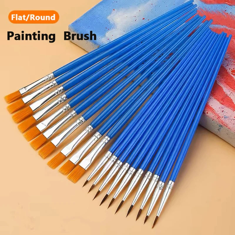 10/20/50Pcs Painting Brushes Set Art Round / Flat Brushs Nylon Hair Paint Brushes Pen for Oil Acrylic Watercolor Art Supplies