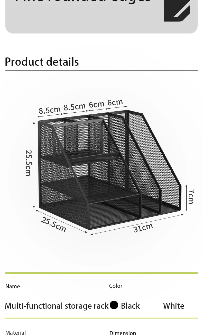 Desk Organizer with File Holder, Desk Organizers with 3 Tier Letter Trays and 2 Pen Holders, Mesh Desk Accessories & Workspace