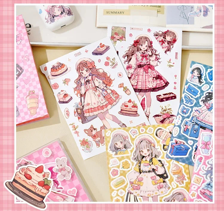 Journamm 20sheets Kawaii Stickers Book DIY Scrapbooking Collage Stationery Decor Junk Journal Cartoon Materials Stickers