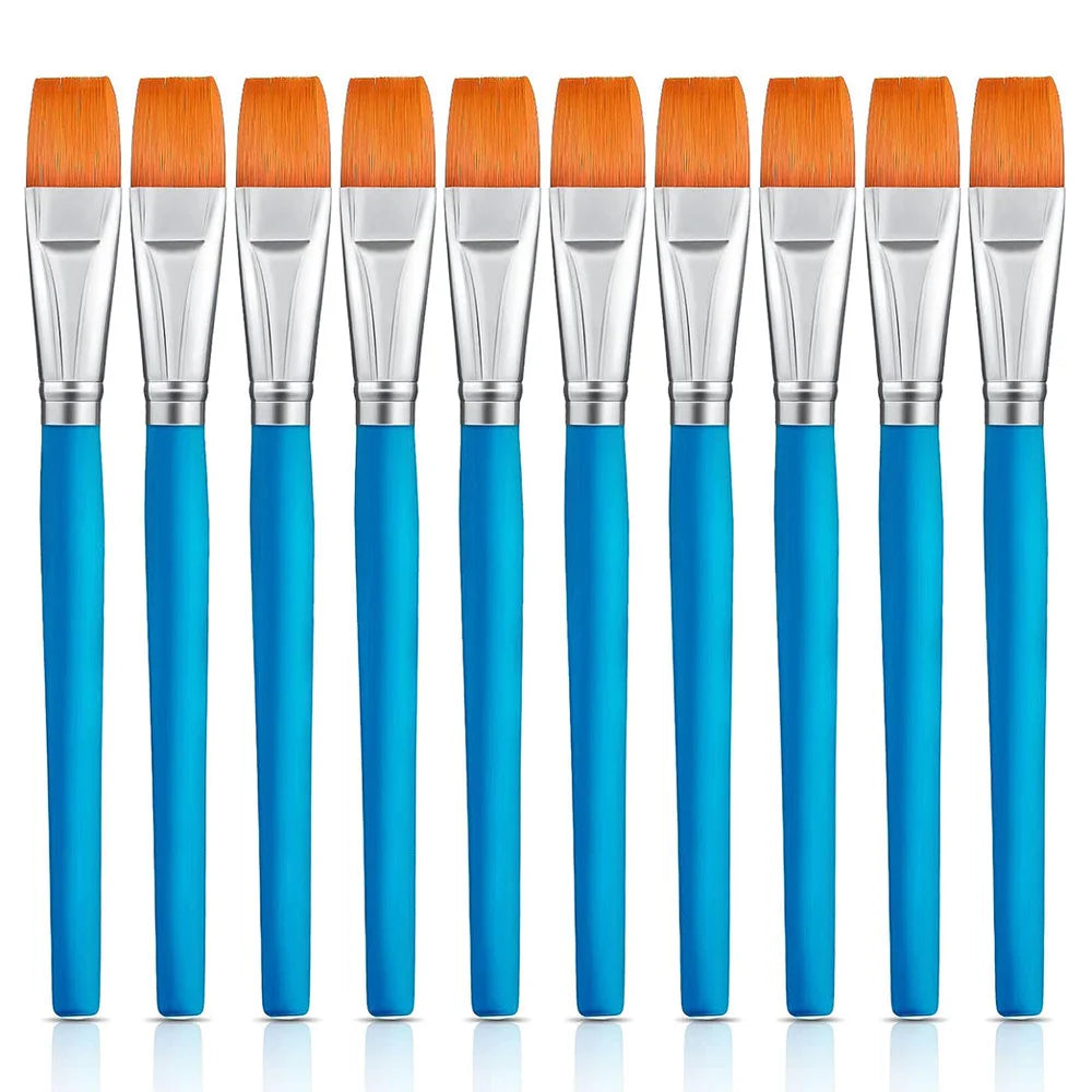 10pcs Premium Synthetic Nylon Flat Paint Brushes, 3/ 4 Inch - Ideal for Watercolor, Acrylics, Oil Painting, Fine Crafts & Body