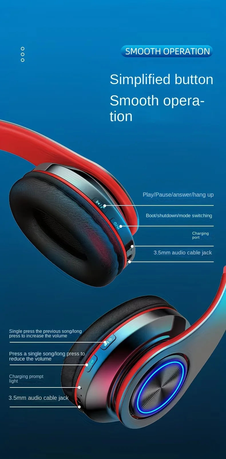 Headsets Gamer Headphones Blutooth Surround Sound Stereo Wireless Earphone USB With MicroPhone Colourful Light PC Laptop Earbuds