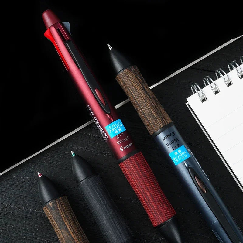 Pilot 4+1 Multifunctional Wooden Pen Grip Four-Color 0.7 Ballpoint Pen And 0.5 Mechanical Pencil Set Japanese School Stationery