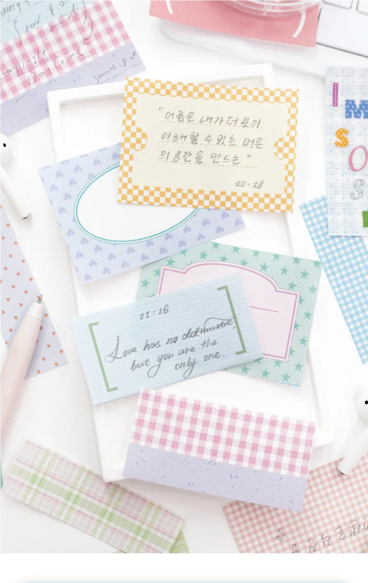 100 Sheets Grid White Kraft Paper Notepad, Pastel Plaid Memo Notes, Self‑adhesive Sticky Notes for Journal Planner School Office