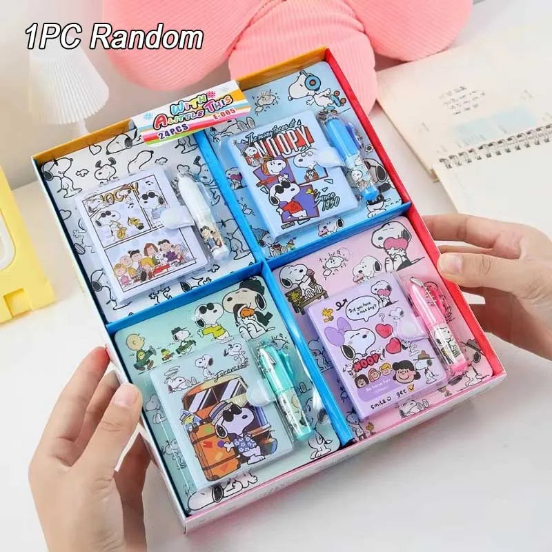 Anime Snoopy Mini Diary Notebook Set with Ballpoint Pen Kawaii Student School Stationery Office School Supplies Holiday Gifts