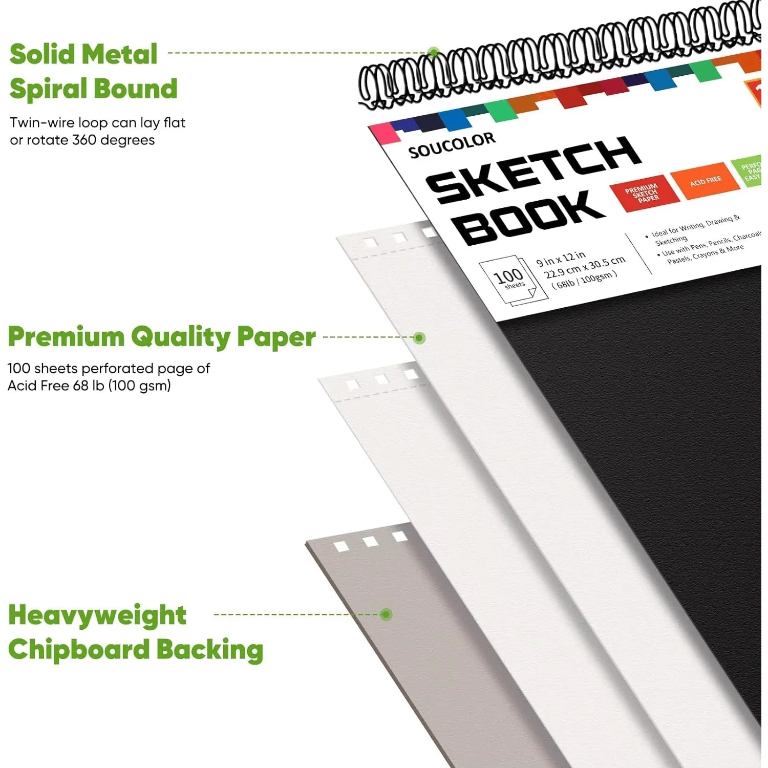 9" x 12" Sketch Book, Single Pack of 100 Sheets Spiral Bound Art Sketchbook, Artist Drawing Book Paper, Painting Sketch Pad