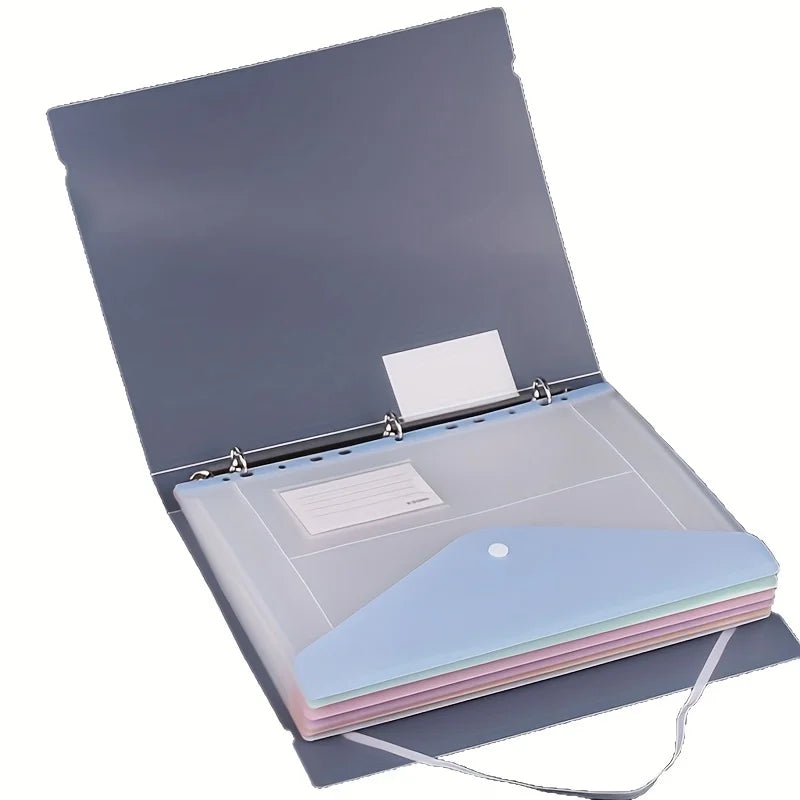 6pcs Expandable Binder Pockets - 11 Holes for 2/3/4 Ring Binders, Side-Opening Plastic Folders with Snap Button