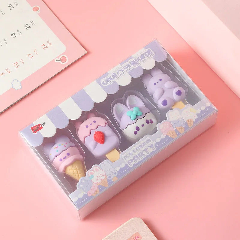 New Cartoon Dessert Box Eraser Simulation Ice Cream Eraser for Elementary School Students To Write and Draw Special Eraser Gift
