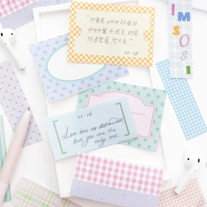 100 Sheets Grid White Kraft Paper Notepad, Pastel Plaid Memo Notes, Self‑adhesive Sticky Notes for Journal Planner School Office