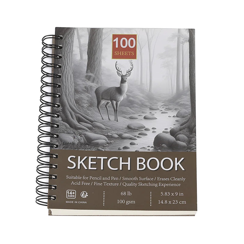 1PC 100-Sheets Sketch Book, Top Spiral Bound Sketch Pad,  (68lb/100gsm), Acid Free Art Sketchbook Artistic Draw