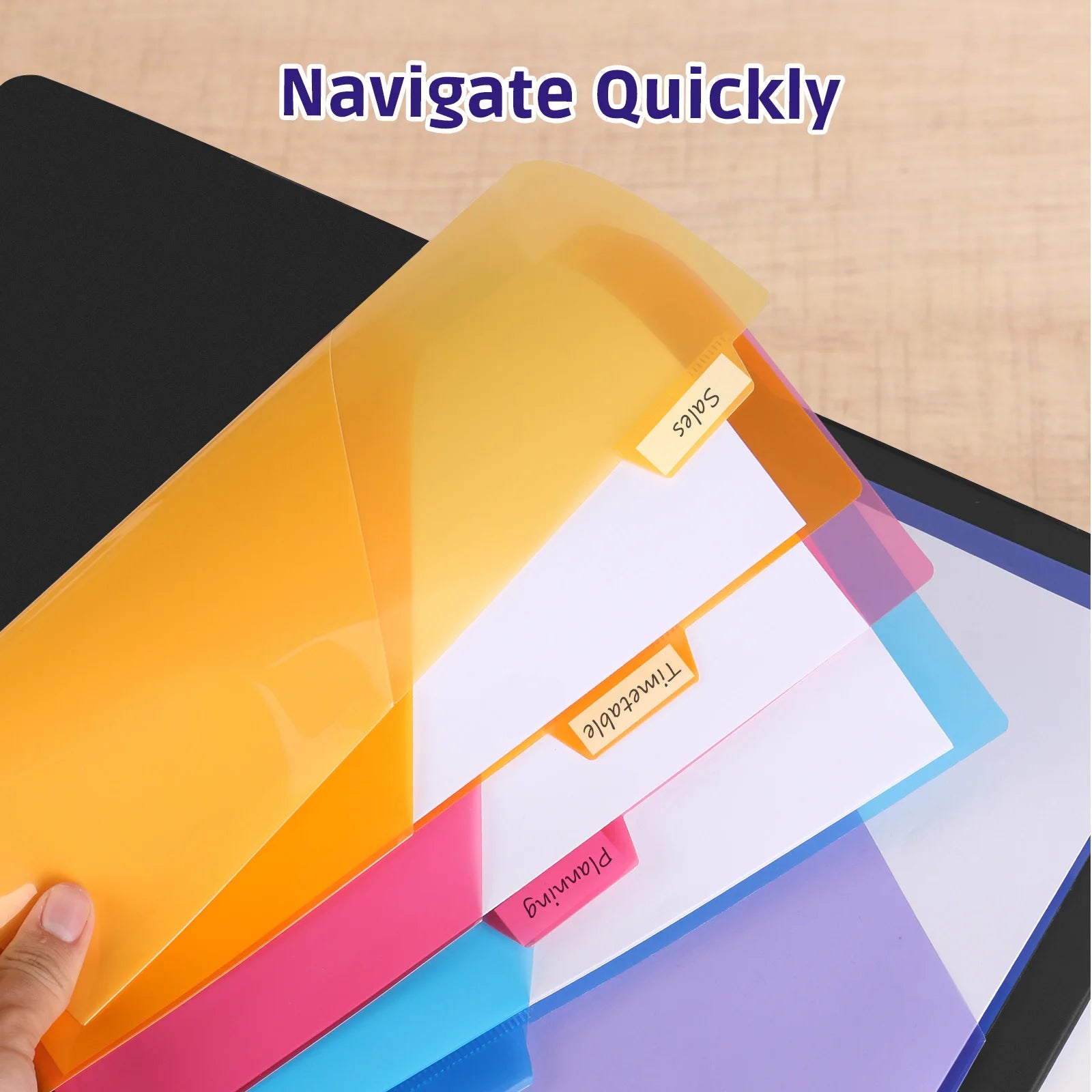 10-Pack 5 Color Binder Dividers with Pockets & Tabs, A4 PP Index Dividers for 2/3/4/11 Ring Binders, Office School Organization