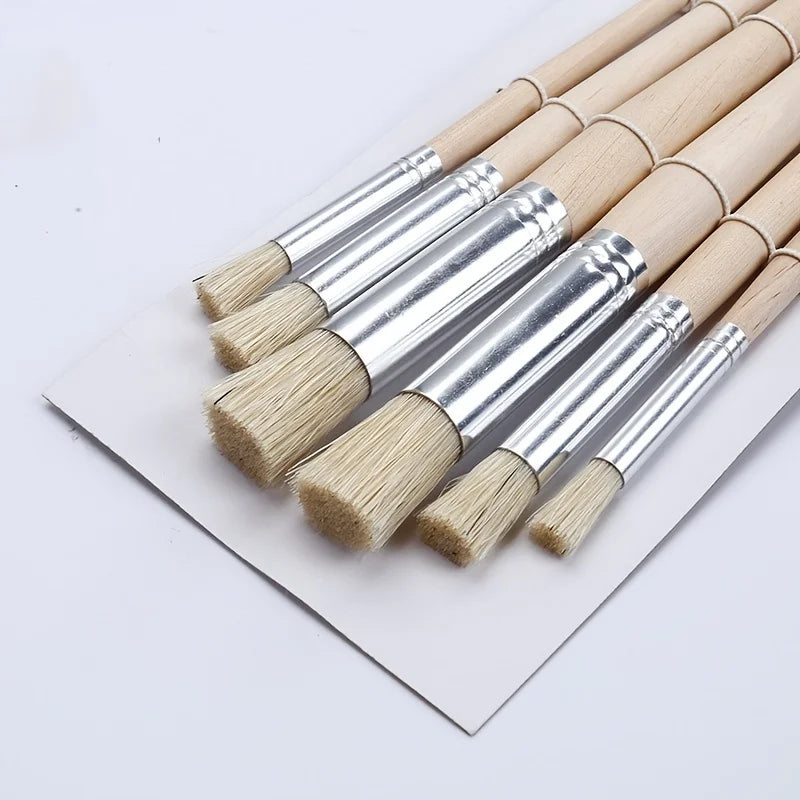 3/6/12/18pcs Stencil Paint Brushes Set Bristle Hair Wooden Handle Perfect for DIY Crafts Watercolor, Oil, and Acrylic Painting