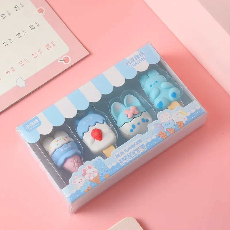 New Cartoon Dessert Box Eraser Simulation Ice Cream Eraser for Elementary School Students To Write and Draw Special Eraser Gift