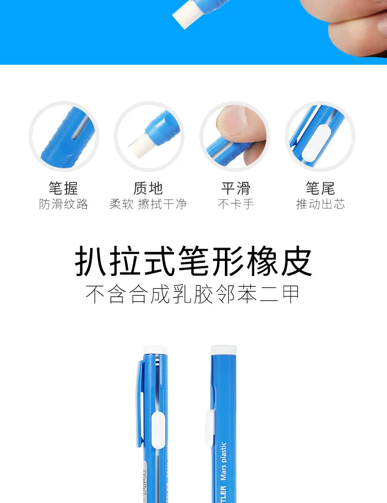STAEDTLER Mars Plastic Eraser Pen with Refillable Holder,Smudge-Free & Tear-Free Precision, Retractable Design with Clip, Blue