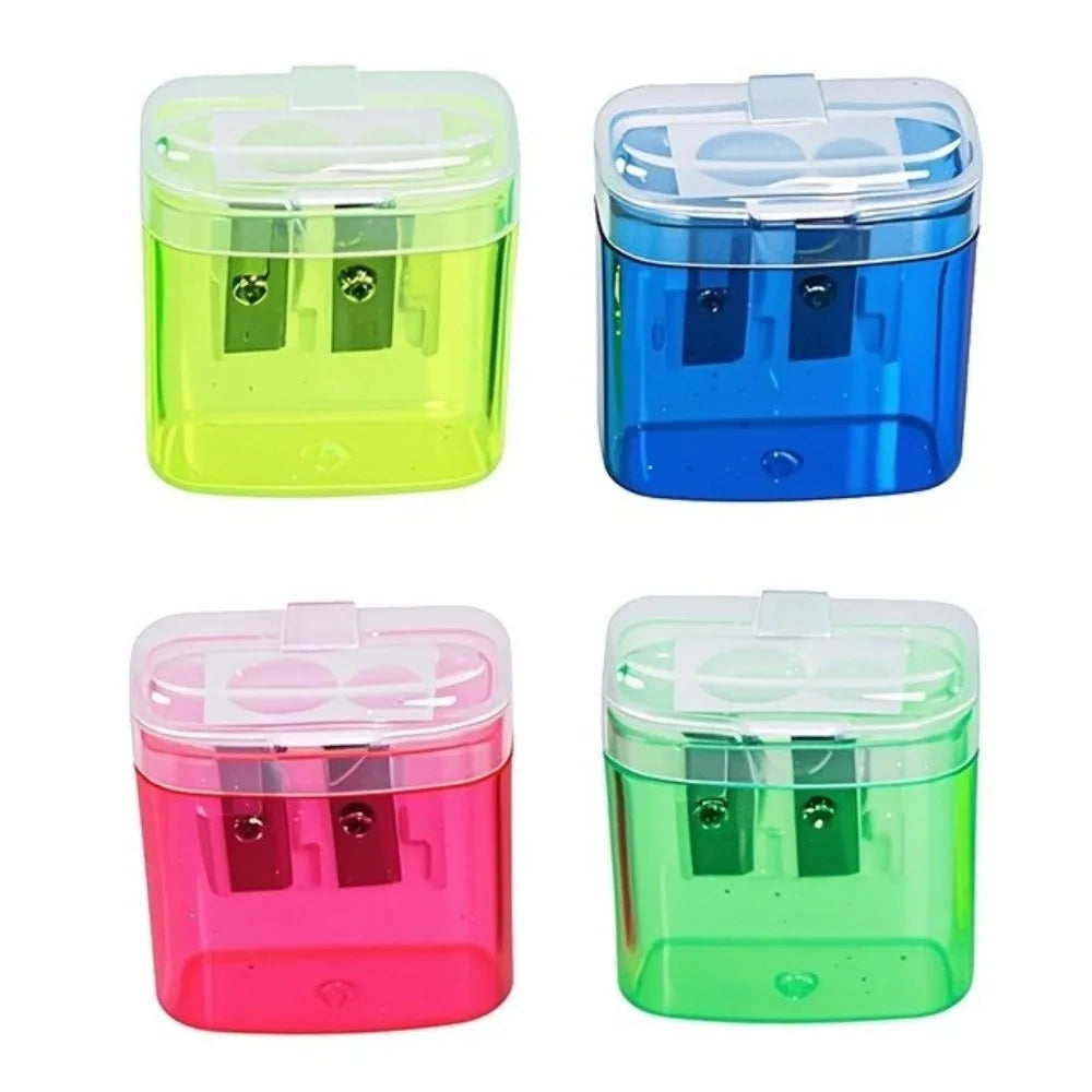 High Quality Dual Holes Pencil Sharpeners With Lid Plastic Pen Sharpener Handheld Pencil Sharpening Tool School Office Supplies